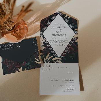 dark velvet burgundy rose | autumn winter wedding  all in one invitation