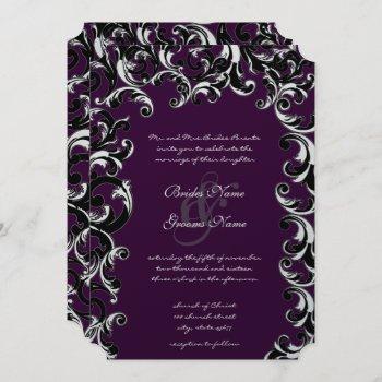 deep eggplant swirl wedding  invitation