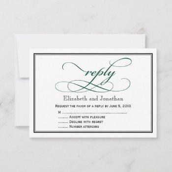Small Deep Green And White Script Wedding Reply Front View