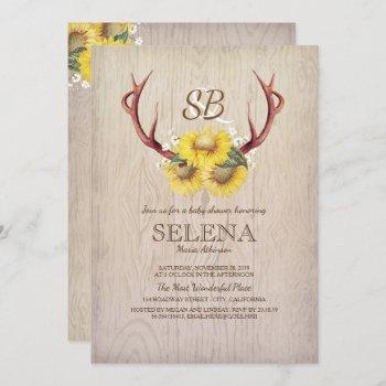 Small Deer Antlers And Sunflower Rustic Baby Shower Front View
