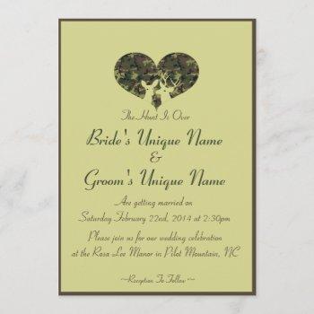 deer heart brown and green camo wedding invitation