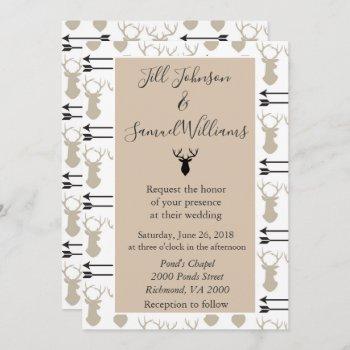 deer stag head rustic wedding invitation