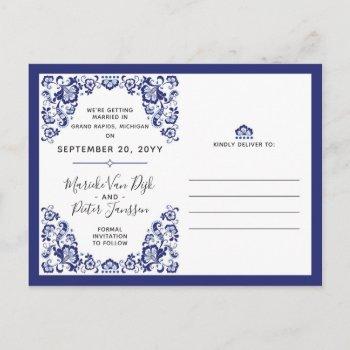 Small Delfts Blauw | Delft Blue Save The Date Photos Announcement Post Front View