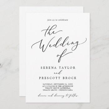 delicate black calligraphy all in one wedding invitation