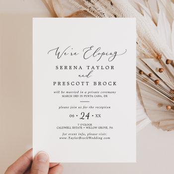 delicate black calligraphy elopement reception invitation