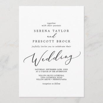 delicate black calligraphy wedding invitation