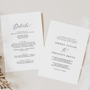 delicate black front and back traditional wedding invitation