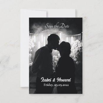 Small Delicate Black White Photo Template Save The Date Front View