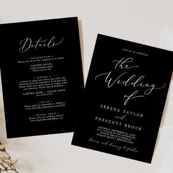 delicate dark black calligraphy all in one wedding invitation