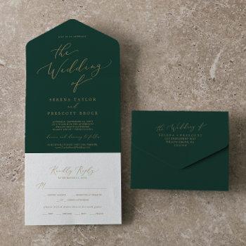 Small Delicate Gold Calligraphy | Green Wedding All In One Front View