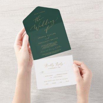 delicate gold calligraphy | green wedding all in one invitation