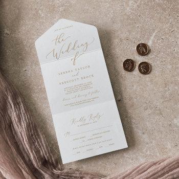 Small Delicate Gold Calligraphy Wedding All In One Front View