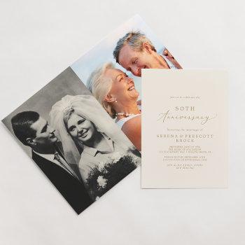 delicate gold cream photo 50th anniversary folded invitation