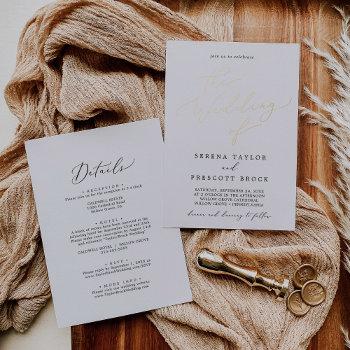 delicate gold foil and black front back wedding foil invitation