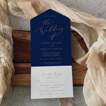 delicate gold | navy dinner and cocktails wedding all in one invitation