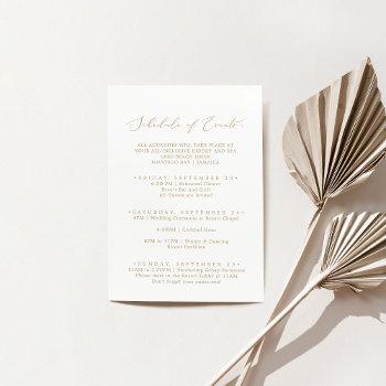 Small Delicate Gold Wedding Weekend Schedule Of Events Enclosure Card Front View
