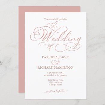 delicate rose gold foil script wedding invitation