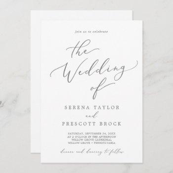 delicate silver calligraphy all in one wedding invitation