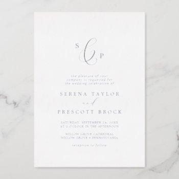 delicate silver foil formal monogram wedding foil invitation