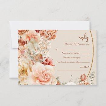 Small Delicate Terracotta Blush Sage Floral Rsvp Front View