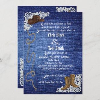 Small Denim, Boots & Lace Wedding Invite Front View