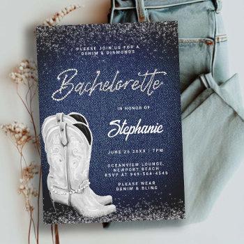 denim diamonds cowgirl boots bling bachelorette invitation