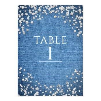 Small Denim & Diamonds Glam Scattered Bling Table Number Front View