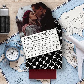 Small Destination Wedding B&w Travel Luggage Tag Photo Save The Date Front View