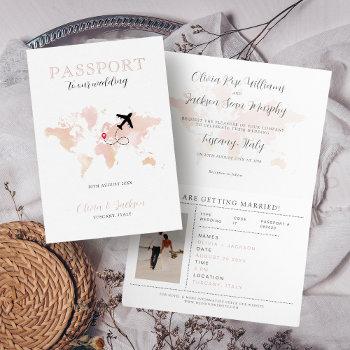 destination wedding passport blush pink world map invitation