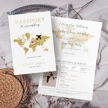 destination wedding passport gold world map invitation