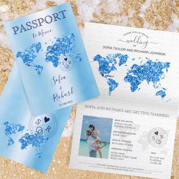 destination wedding passport world map mexico blue invitation