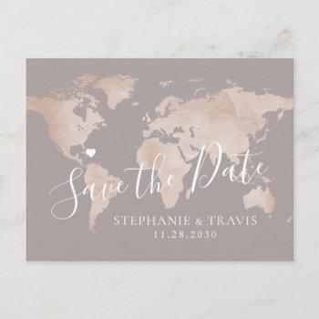destination wedding save the date mauve map announcement postcard