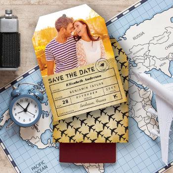 Small Destination Wedding Vintage Luggage Tag Photo Save The Date Front View
