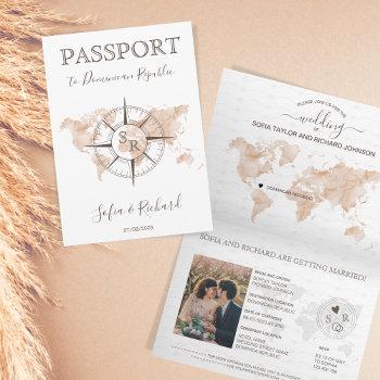 Small Destination Wedding World Map Passport Compass Front View