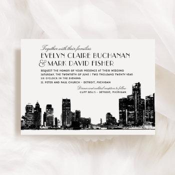 detroit skyline art deco wedding invitation