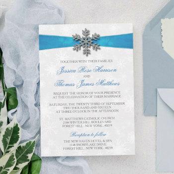 Small Diamante Snowflake & Blue Ribbon Winter Wedding Front View