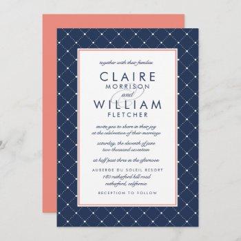 Small Diamond Dot Wedding  | Coral And Navy Front View