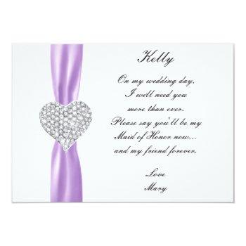 Small Diamond Heart Purple Wedding Maid Of Honor Front View