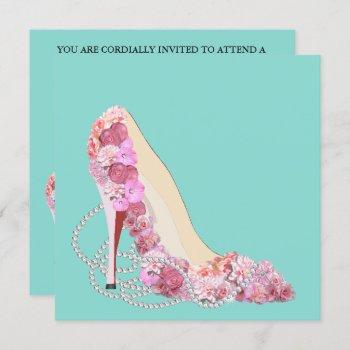diamonds & flower bouquet heels shower party invitation