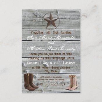 distressed wood cowboy boots-3x5wedding invitation