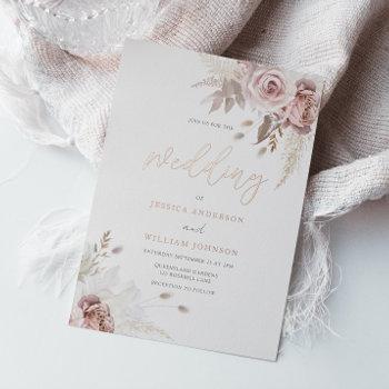 divine blush dusty rose floral wedding rose gold foil invitation