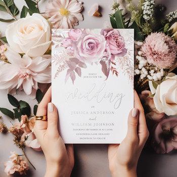 divine pink & silver modern floral wedding foil invitation