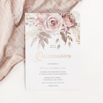 Small Divine Rose Gold Blush Floral Quinceanera Foil Front View