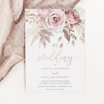 divine rose gold blush floral wedding foil invitation