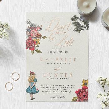don't be late vintage alice in wonderland wedding foil invitation
