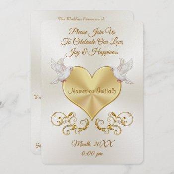 doves over heart wedding invitations personalized
