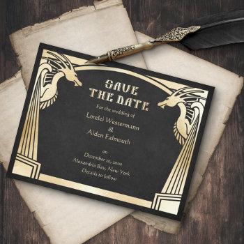 Small Dragon Fantasy Modern Deco Wedding Save The Date Front View