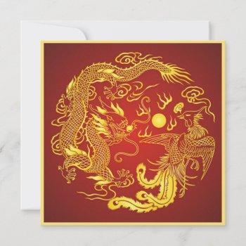 Small Dragon Phoenix Red Gold Chinese Wedding Front View