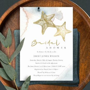 Small Dusky Blue Beach Starfish Baby Shower Invite Front View