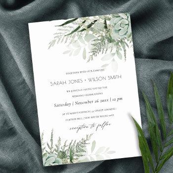 Small Dusky Green Leafy Fern Succulent Wedding Invite Front View